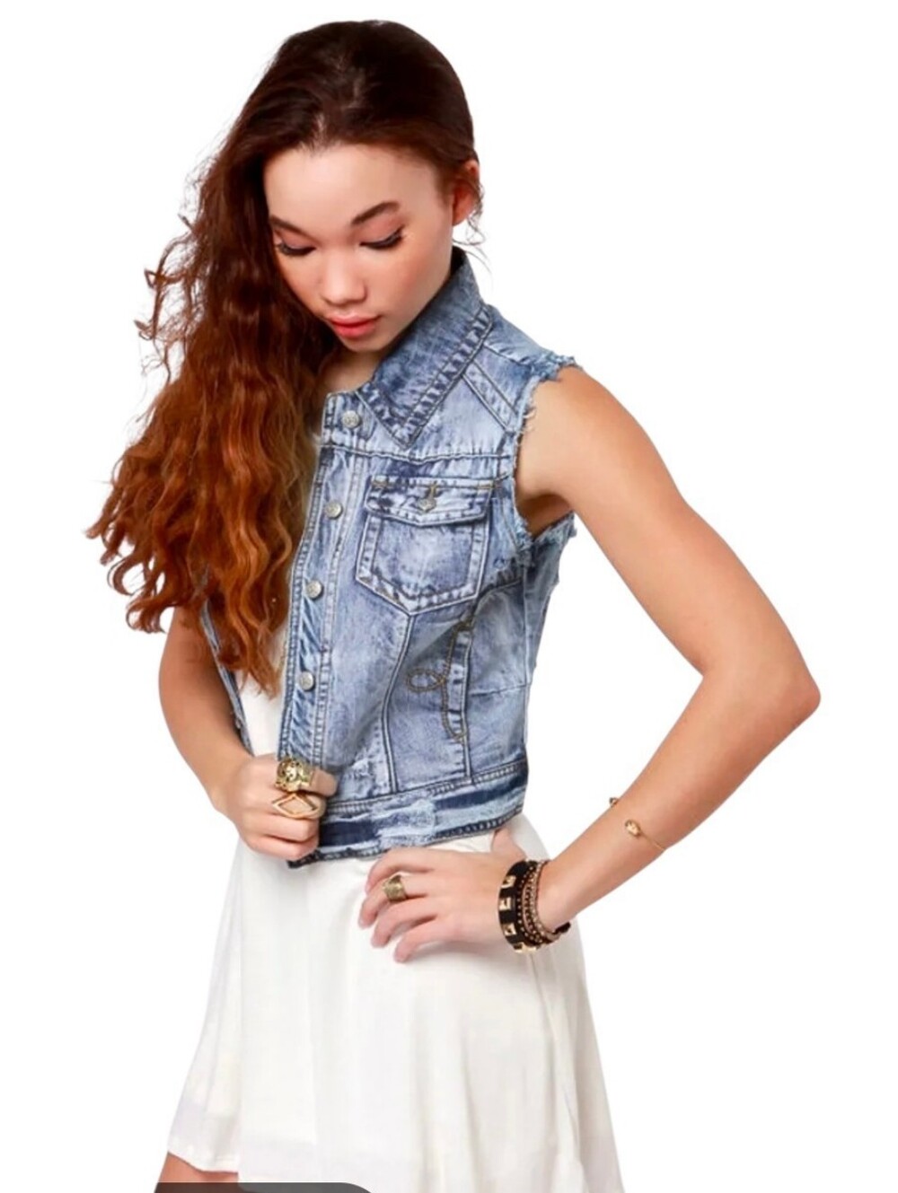 LOST Y2K Distressed Denim Wallace Vest - Large
